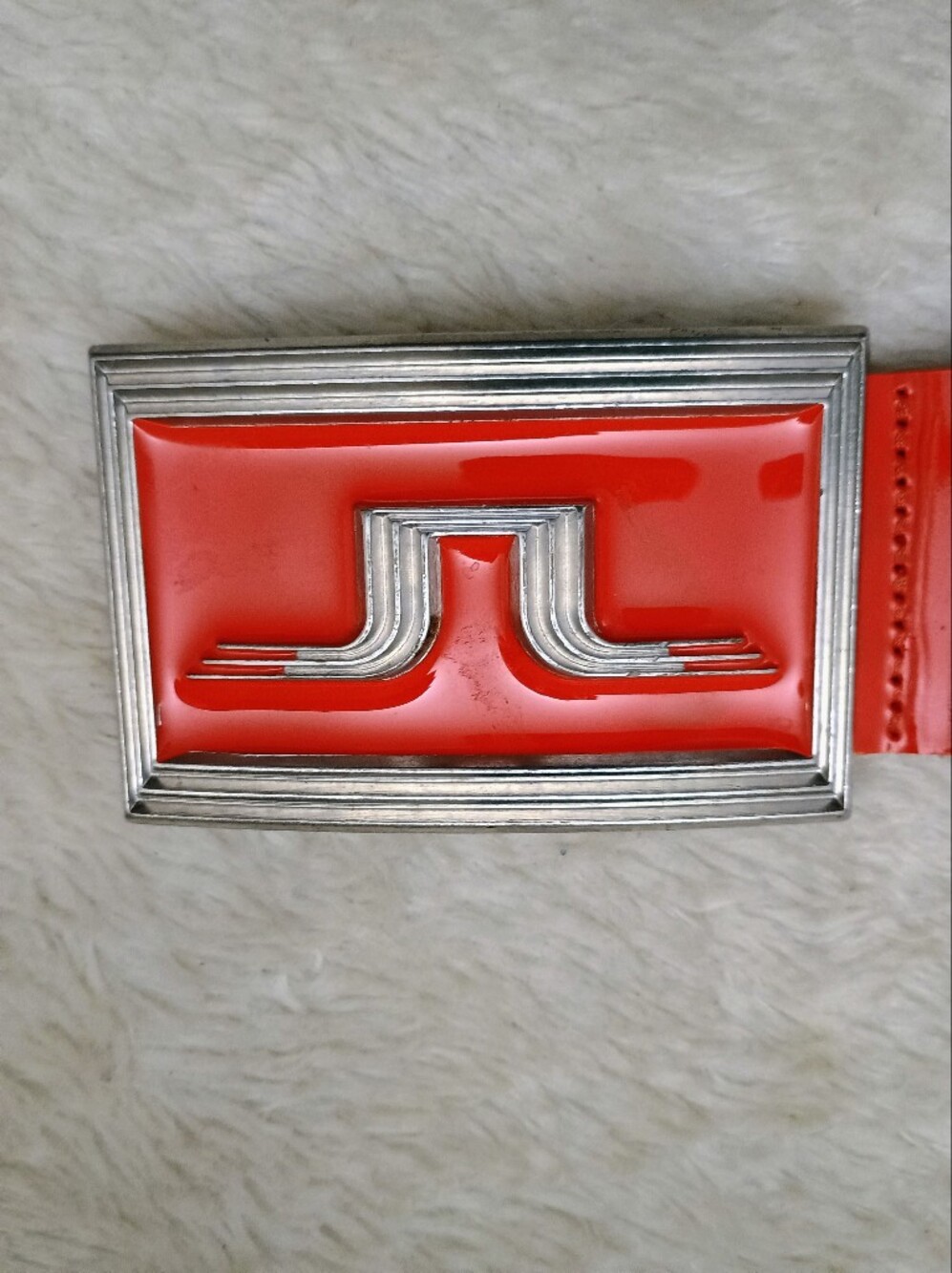 J.LINDEBERG Orange Genuine Leather Belt Enamel Bridge Logo Buckle – Size 31/85